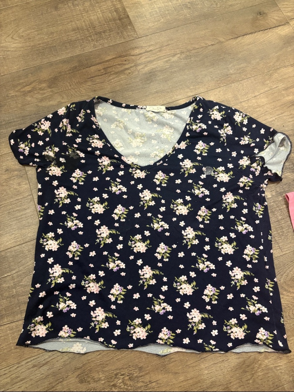 Olivia Rae Navy Blue Short Sleeve Floral Tee